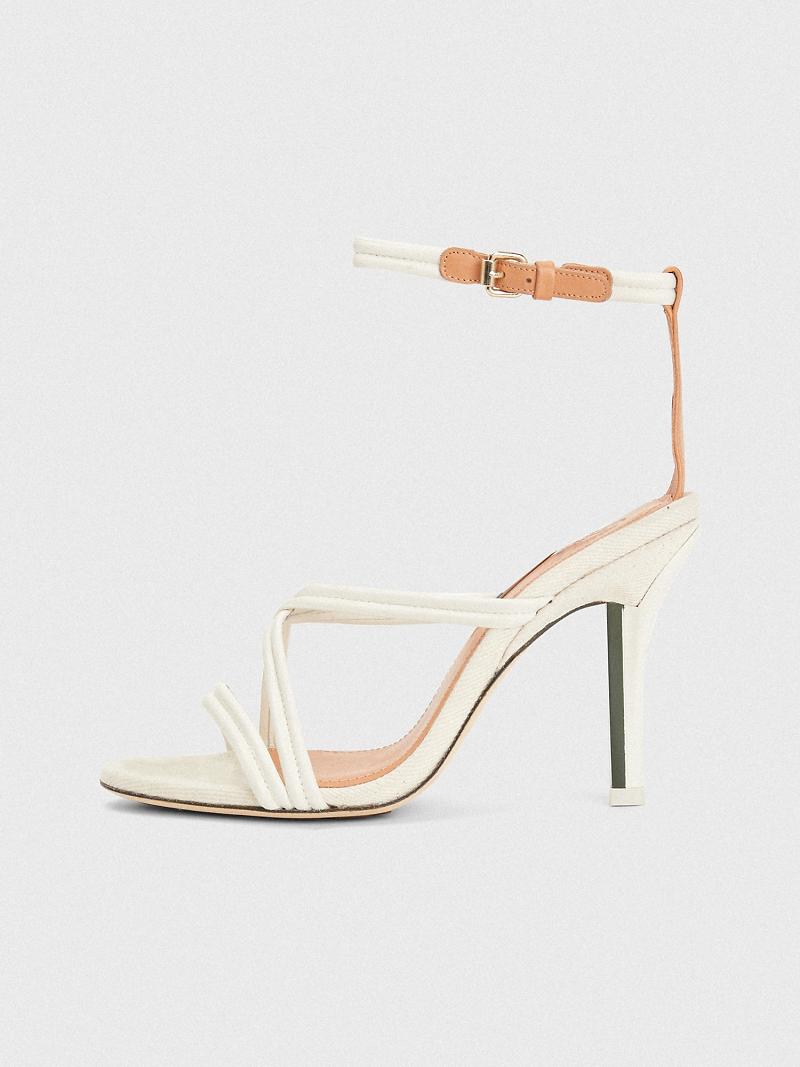 Beige Women's Tommy Hilfiger Criss Cross Heeled Heeled Sandals | AU_W21605