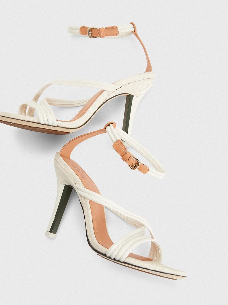 Beige Women's Tommy Hilfiger Criss Cross Heeled Heeled Sandals | AU_W21605