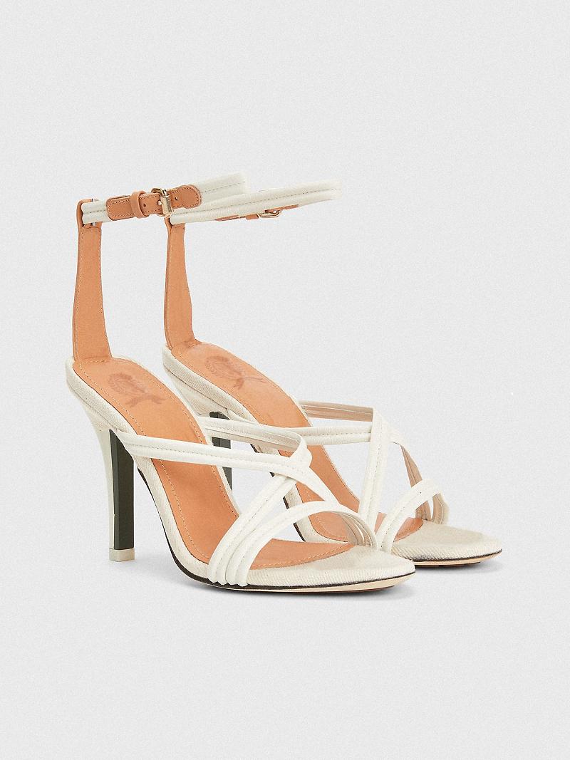 Beige Women\'s Tommy Hilfiger Criss Cross Heeled Heeled Sandals | AU_W21605