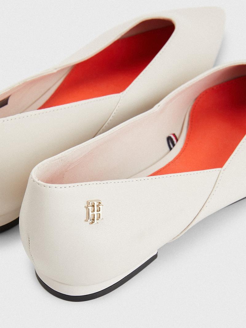 Beige Women's Tommy Hilfiger Leather Ballerina Flat Shoes | AU_W21601