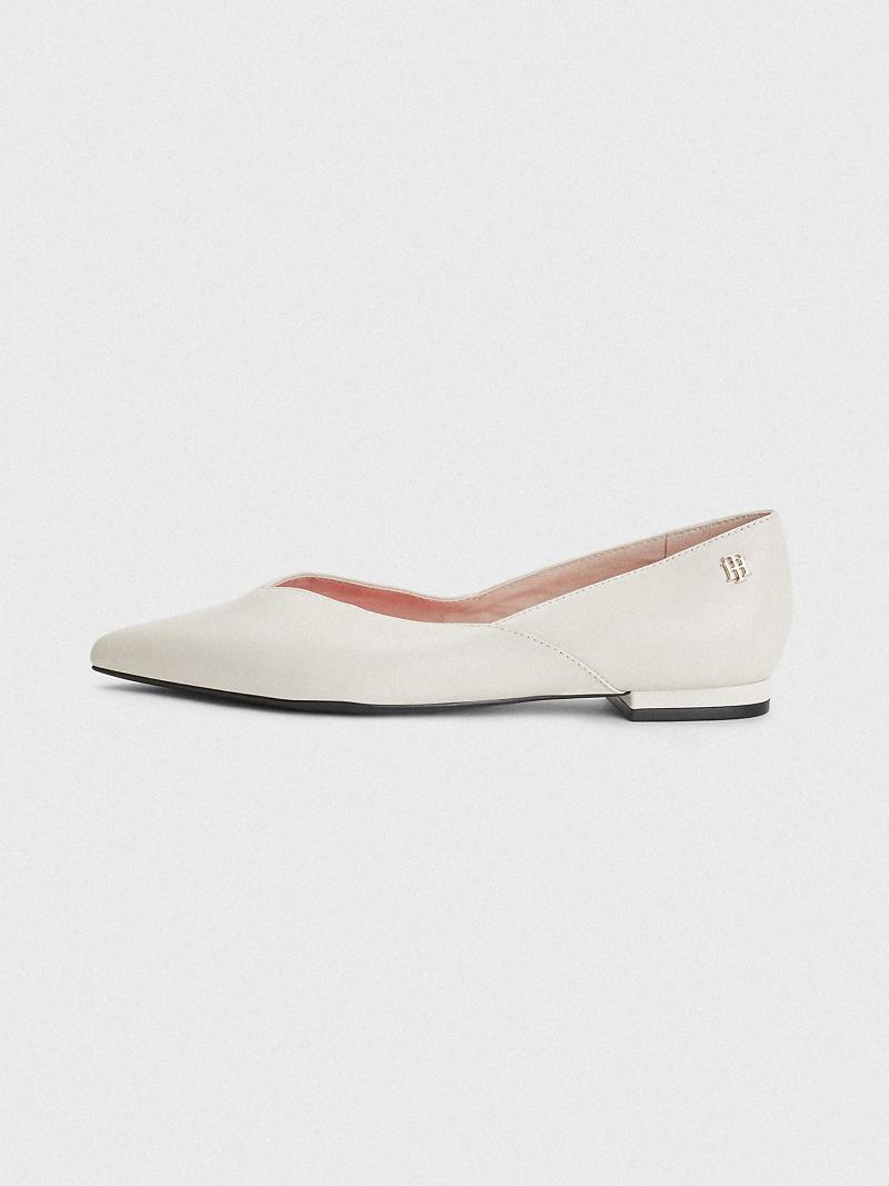 Beige Women's Tommy Hilfiger Leather Ballerina Flat Shoes | AU_W21601