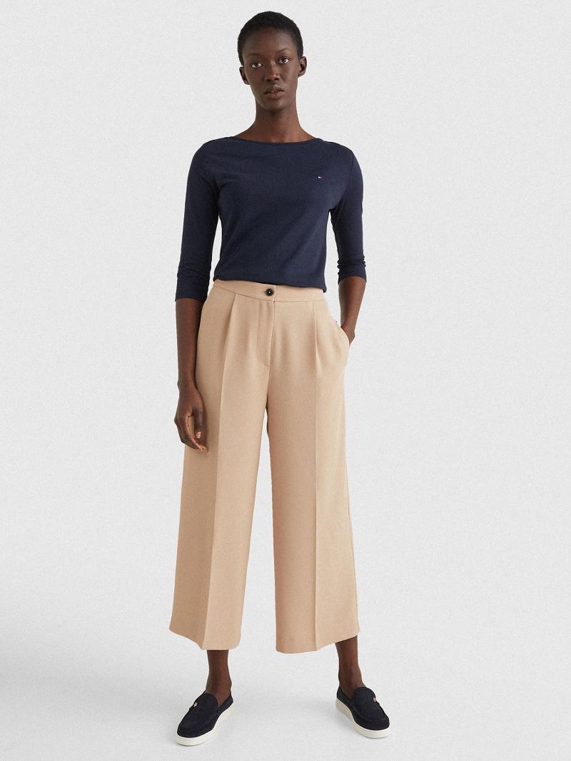 Beige Women's Tommy Hilfiger Relaxed Fit Wide-Leg Pants | AU_W21250