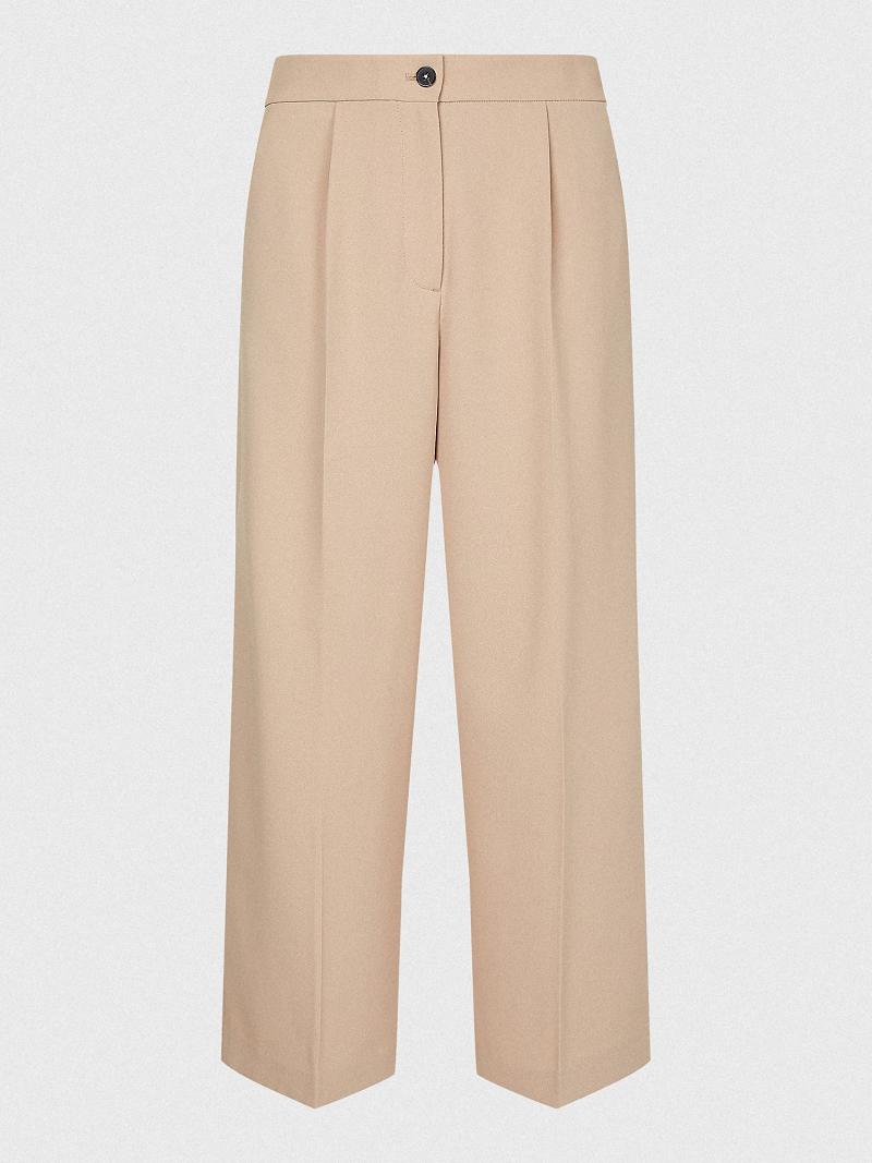 Beige Women's Tommy Hilfiger Relaxed Fit Wide-Leg Pants | AU_W21250