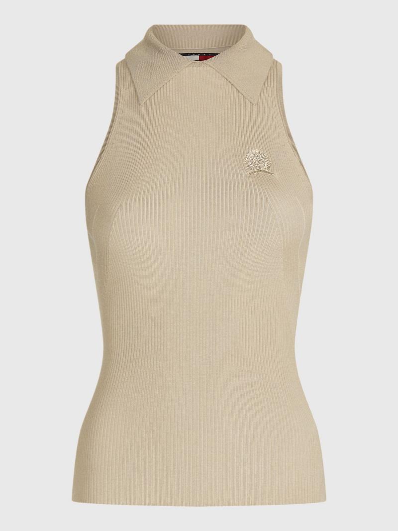 Beige Women's Tommy Hilfiger Slim Fit Sleeveless Polos | AU_W21274