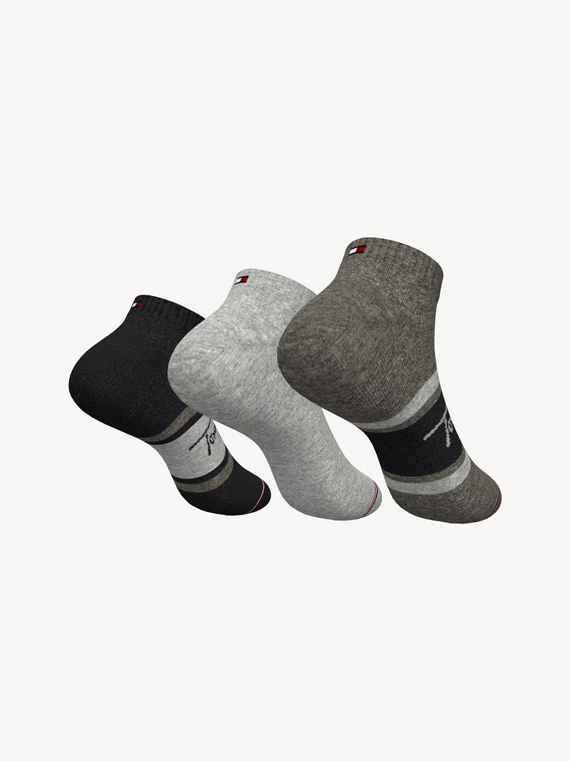 Black / Grey Men's Tommy Hilfiger Ankle 3PK Socks | AU_M31741