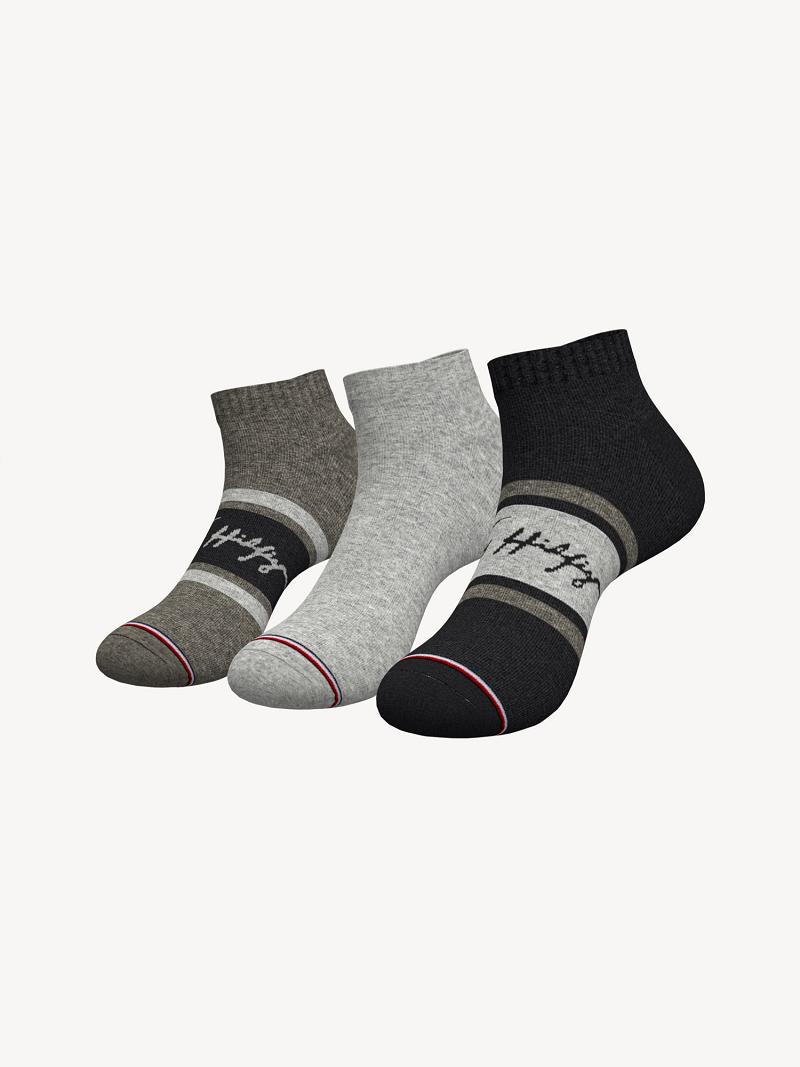 Black / Grey Men\'s Tommy Hilfiger Ankle 3PK Socks | AU_M31741