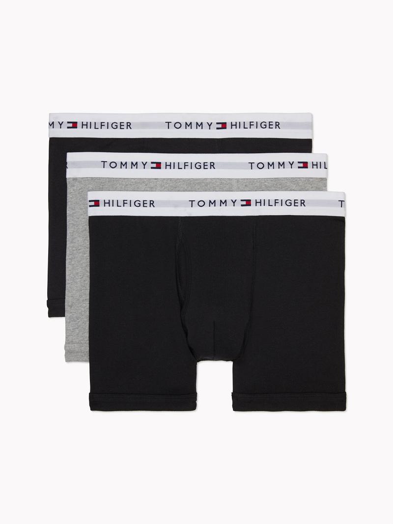 Black / Grey Men\'s Tommy Hilfiger Cotton classics trunk 3pk Trunks | AU_M31495