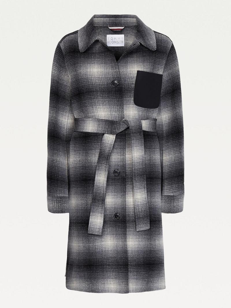 Black / Grey Women's Tommy Hilfiger Icon Wool Check Coats | AU_W21034