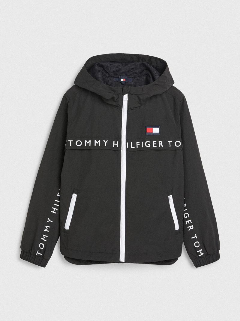 Black Kids\' Tommy Hilfiger Logo Windbreaker Jackets | AU_B2041