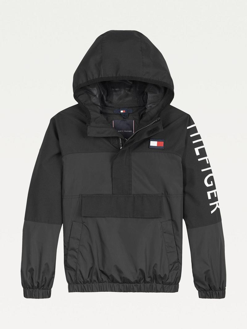 Black Kids' Tommy Hilfiger Recycled Hooded Popover Jackets | AU_B2043