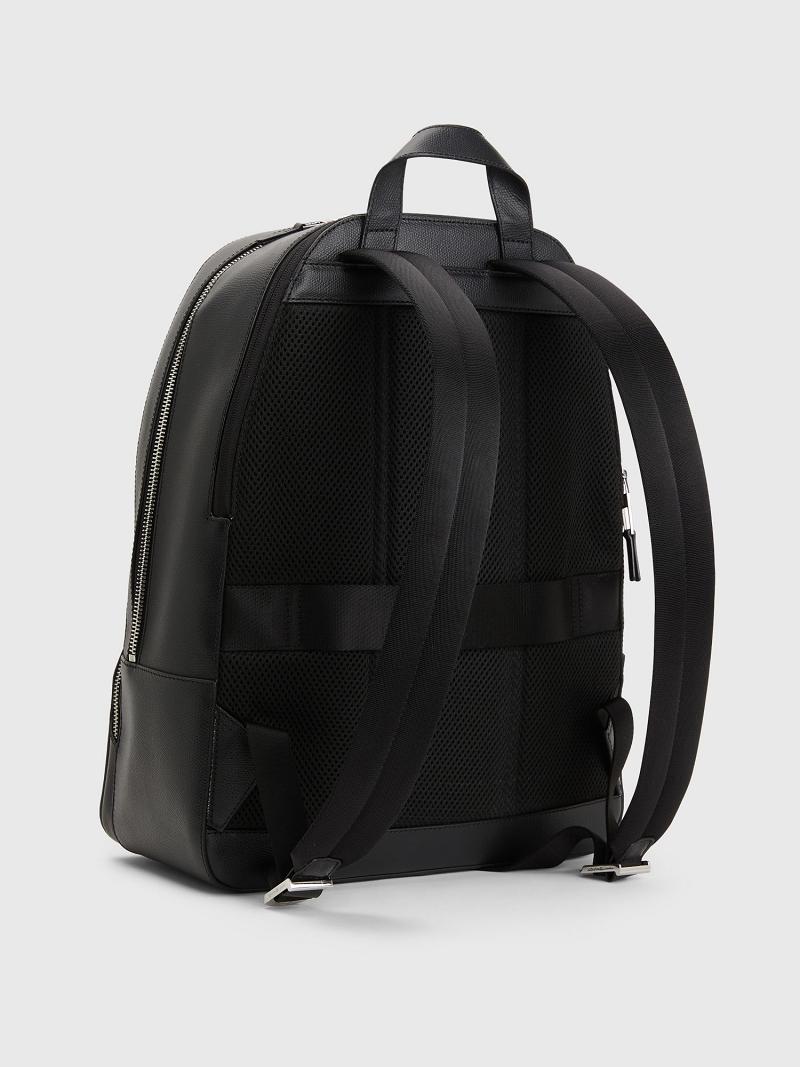 Black Men's Tommy Hilfiger City Leather Backpack Bags | AU_M31694