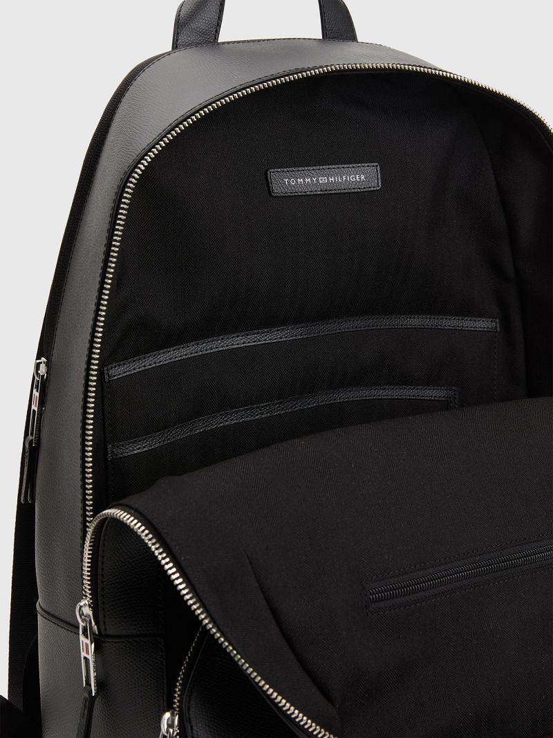 Black Men's Tommy Hilfiger City Leather Backpack Bags | AU_M31694