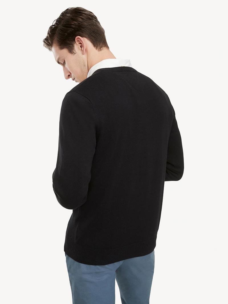 Black Men's Tommy Hilfiger Essential V-Neck Sweaters | AU_M31166