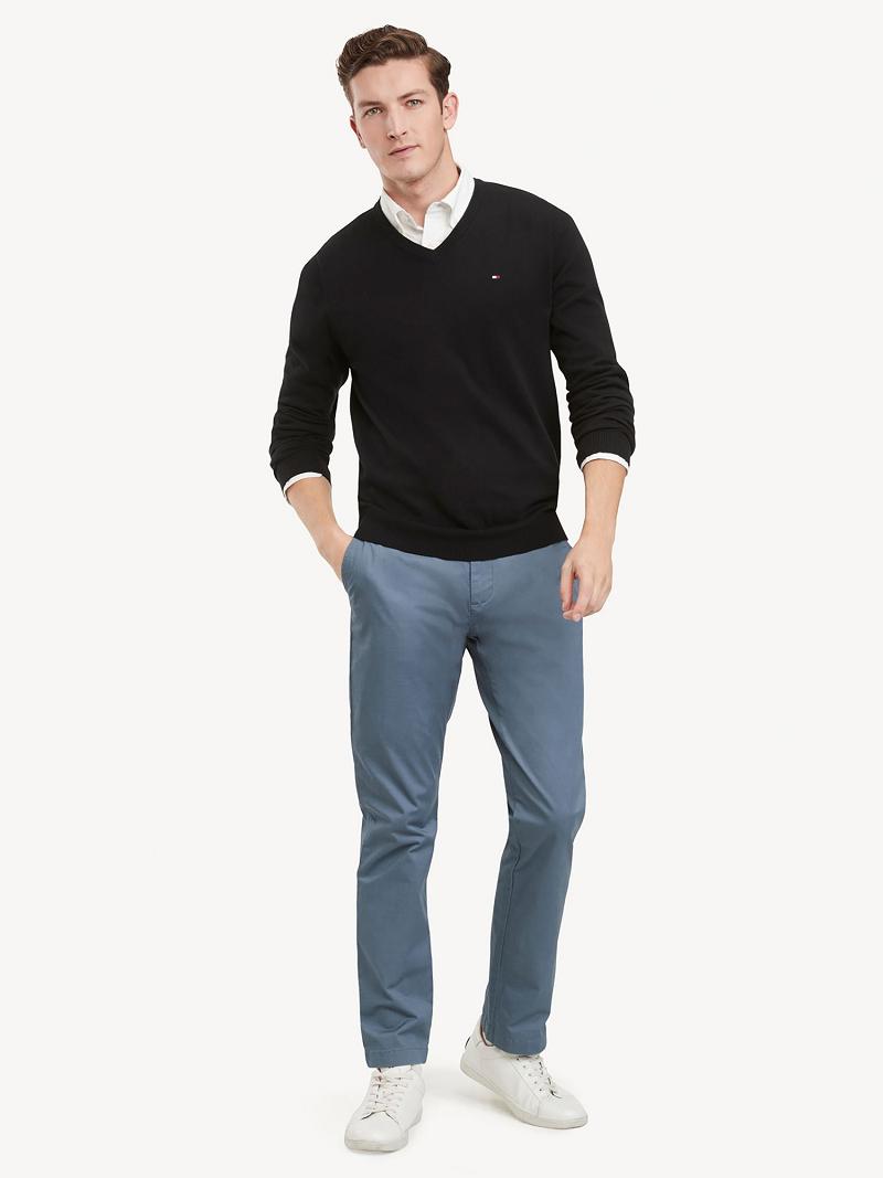 Black Men's Tommy Hilfiger Essential V-Neck Sweaters | AU_M31166