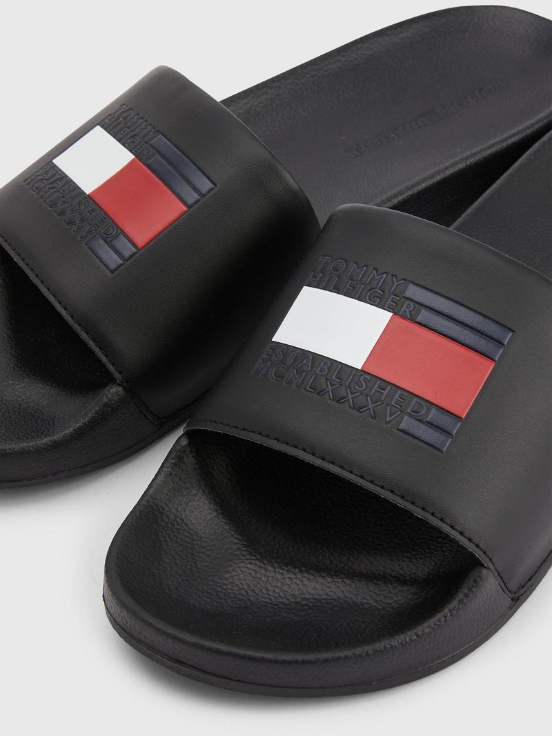 Black Men's Tommy Hilfiger Flag Pool Sandals | AU_M31648