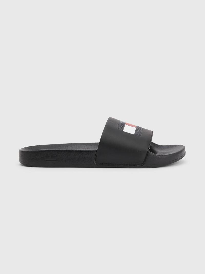 Black Men's Tommy Hilfiger Flag Pool Sandals | AU_M31648