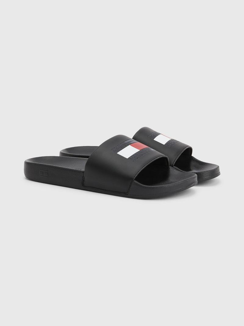 Black Men\'s Tommy Hilfiger Flag Pool Sandals | AU_M31648