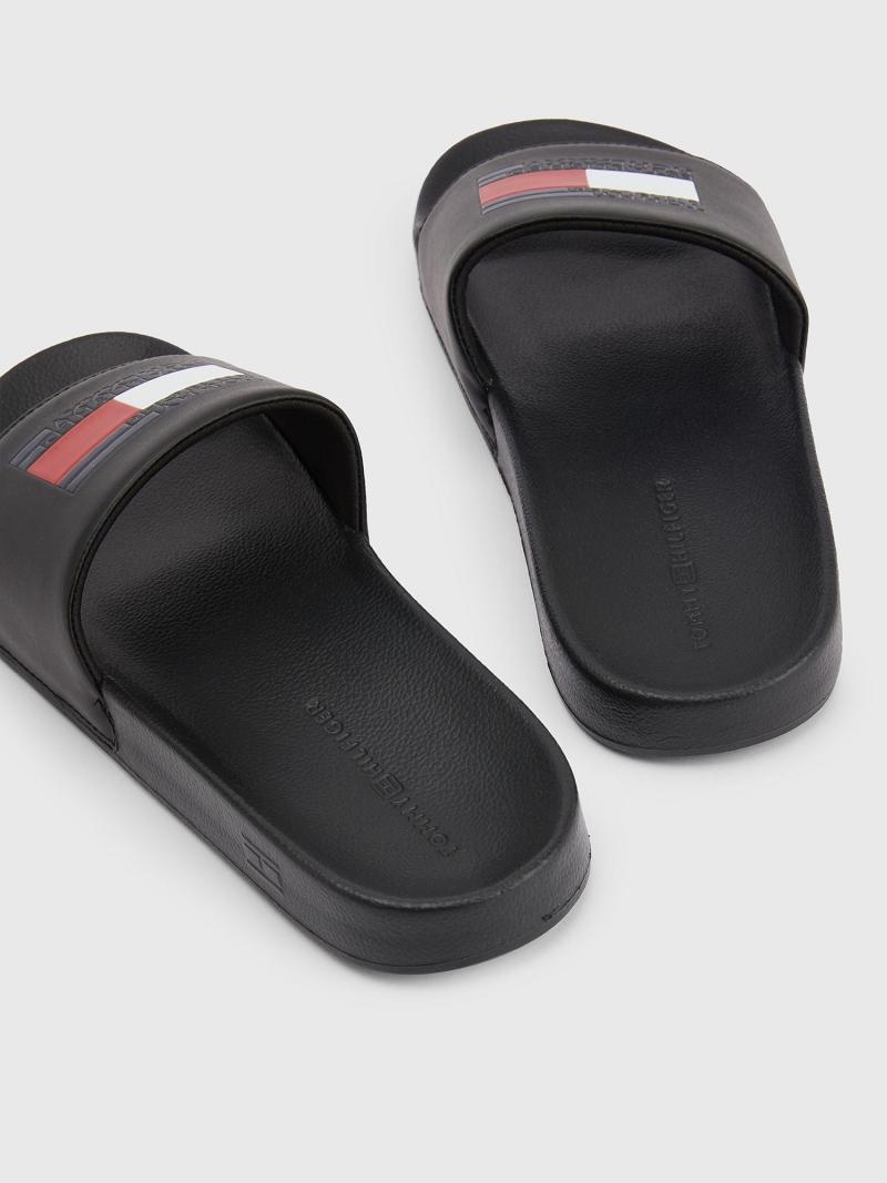 Black Men's Tommy Hilfiger Flag Pool Slides | AU_M31640