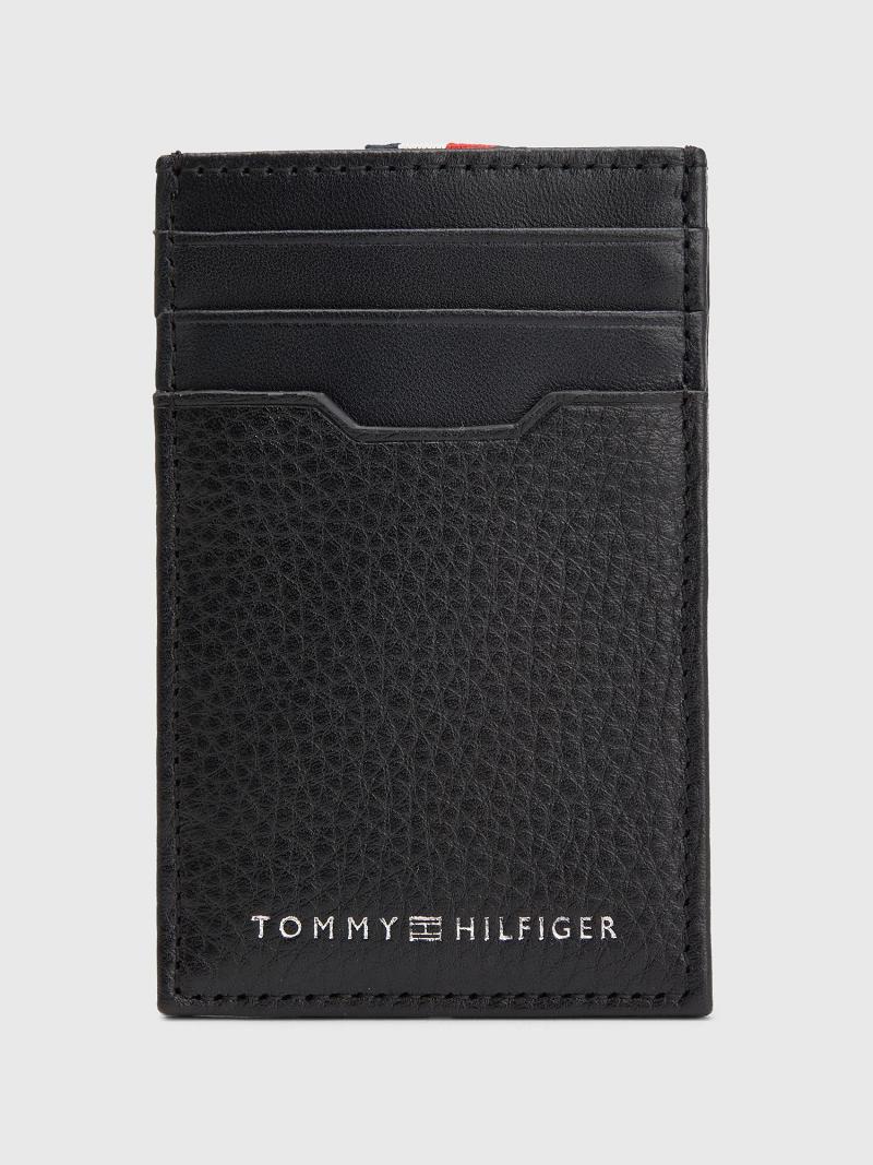 Black Men's Tommy Hilfiger Leather Vertical Stripe Cardholders | AU_M31722