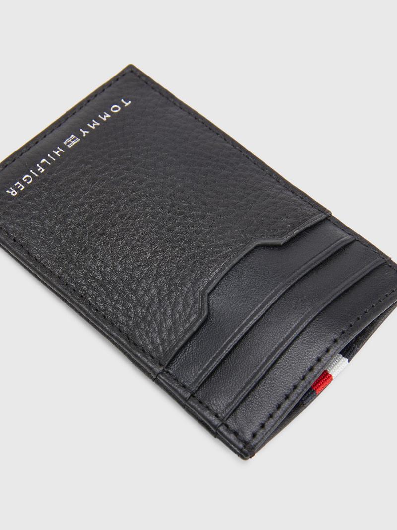 Black Men's Tommy Hilfiger Leather Vertical Stripe Cardholders | AU_M31722