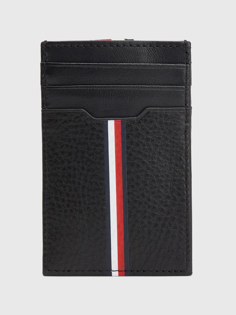 Black Men\'s Tommy Hilfiger Leather Vertical Stripe Cardholders | AU_M31722