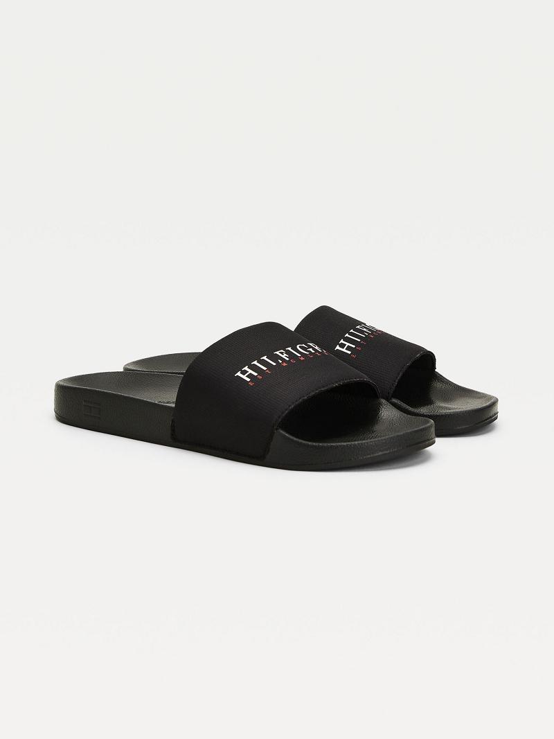 Black Men\'s Tommy Hilfiger Recycled hilfiger pool Slides | AU_M31641