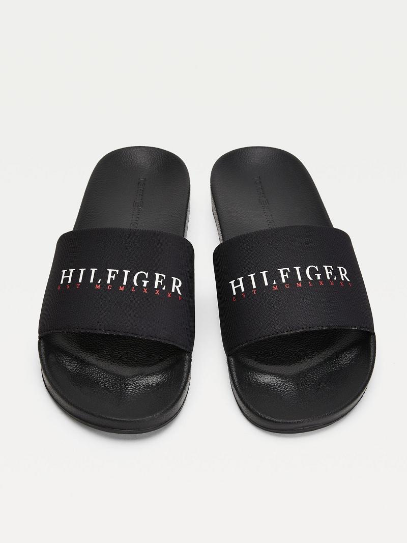 Black Men's Tommy Hilfiger Recycled hilfiger pool Sandals | AU_M31649