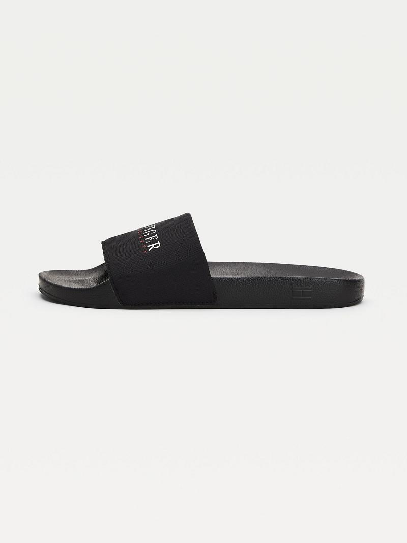 Black Men's Tommy Hilfiger Recycled hilfiger pool Sandals | AU_M31649