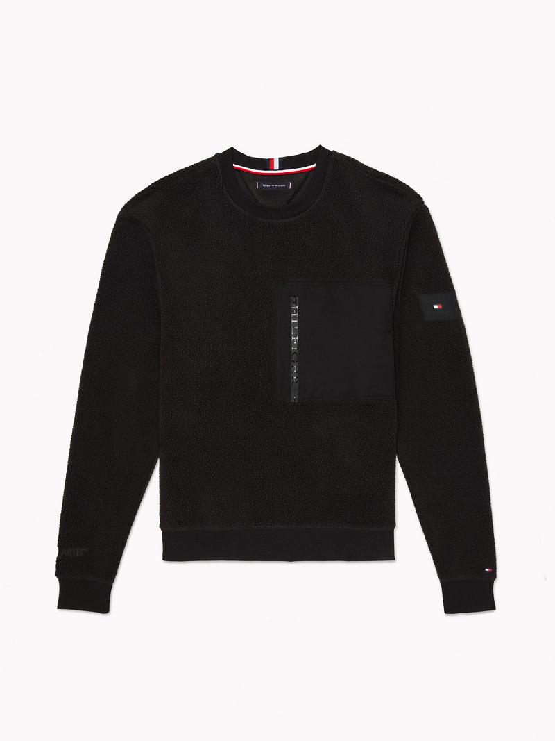 Black Men\'s Tommy Hilfiger Recycled teddy crewneck Sweatshirts | AU_M31133