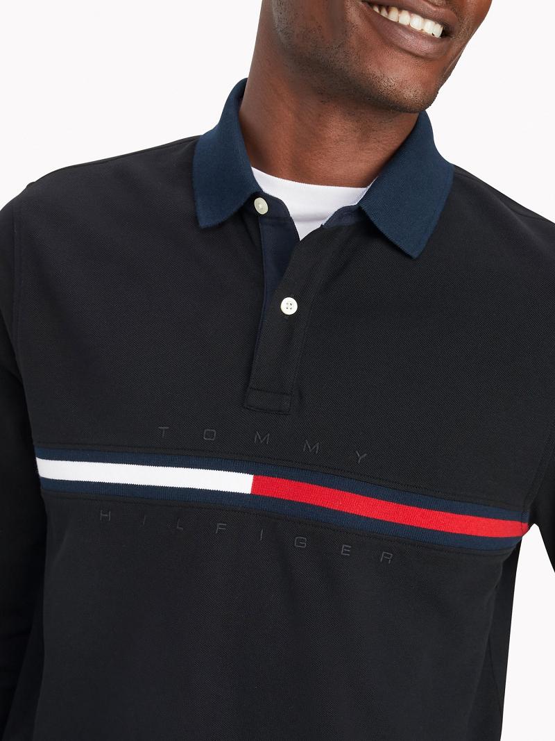 Black Men's Tommy Hilfiger Regular fit long-sleeve bar stripe Polos | AU_M31298