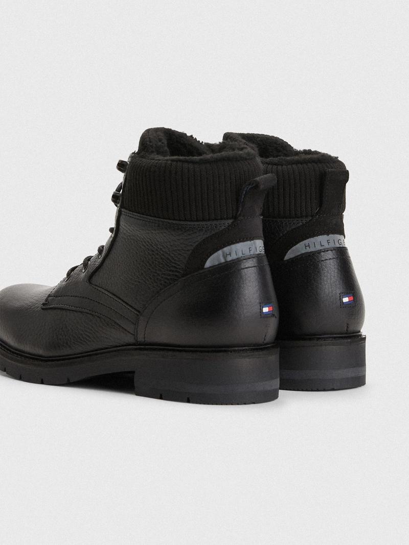 Black Men's Tommy Hilfiger Sherpa-lined leather Boots | AU_M31689