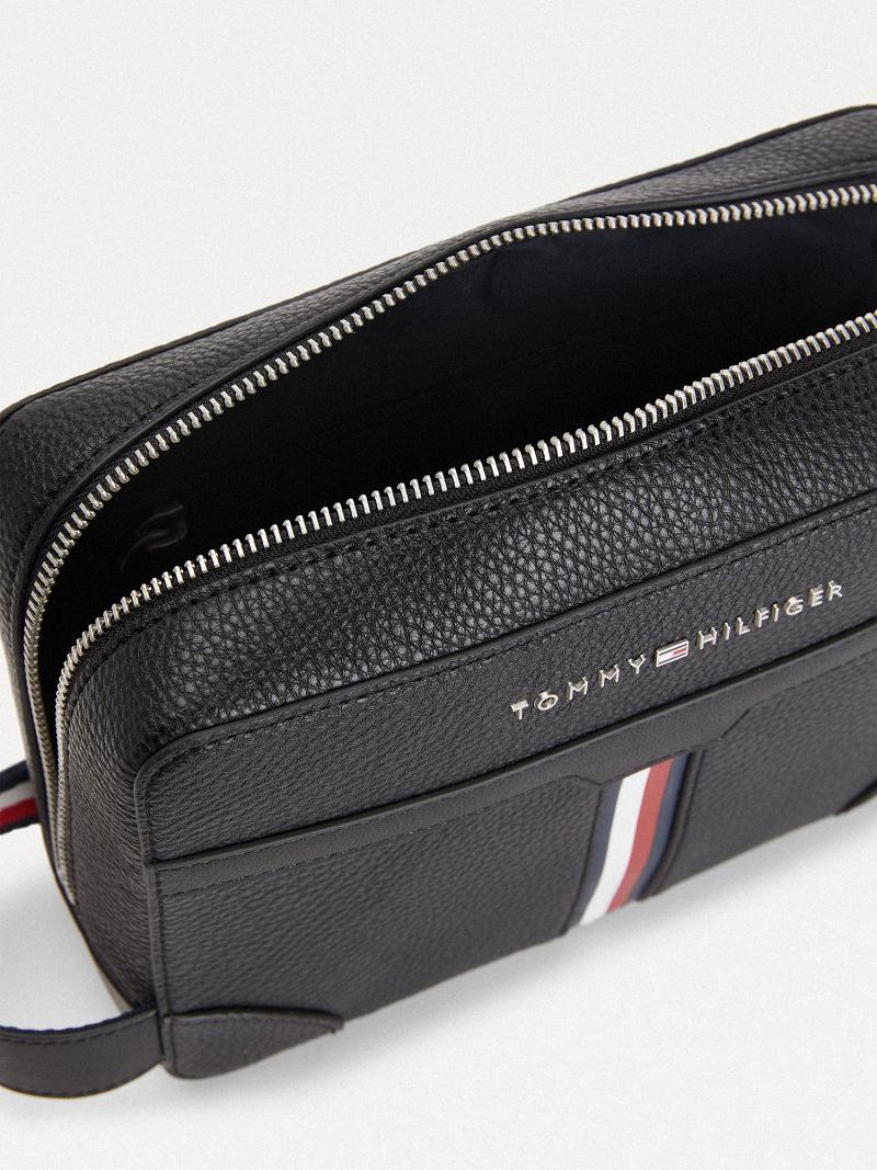 Black Men's Tommy Hilfiger Stripe Wash Wash Bag | AU_M31815