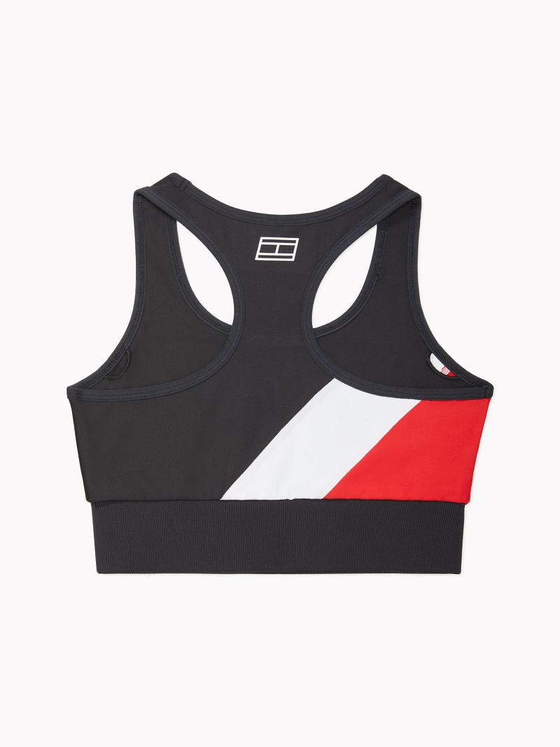 Black / Red / White Women's Tommy Hilfiger Essential Colorblock Sports Bras | AU_W21515