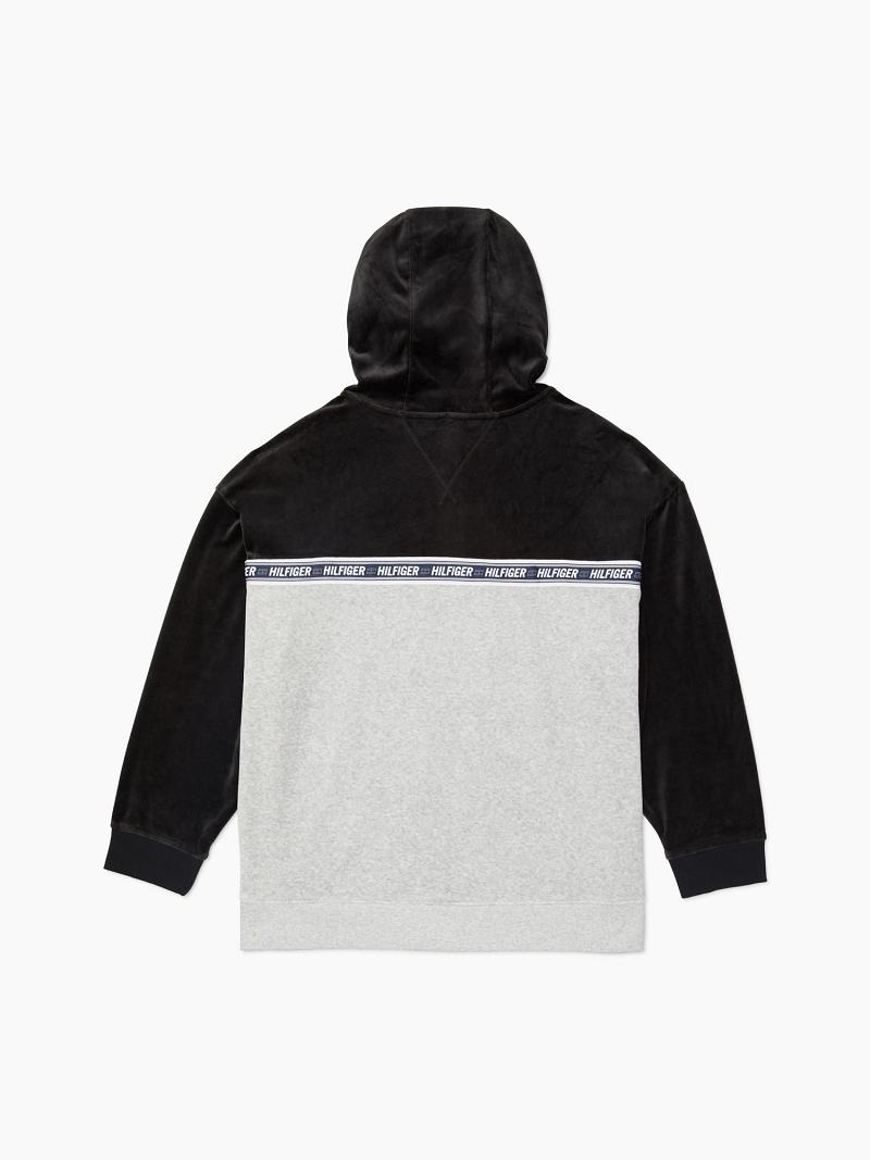 Black / White Grey Women's Tommy Hilfiger Essential Drop-Shoulder Hoodies | AU_W21145