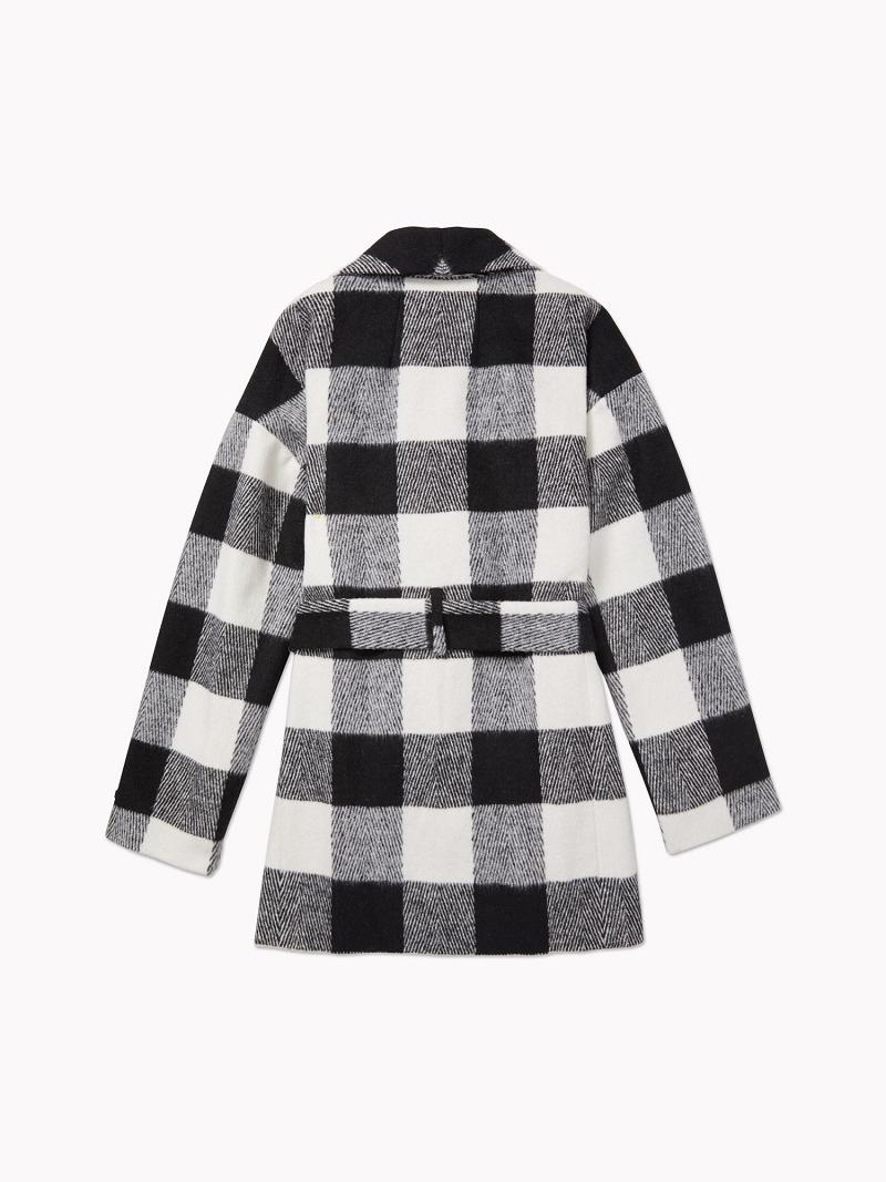 Black / White Women's Tommy Hilfiger Essential Buffalo Check Wool Coats | AU_W21030