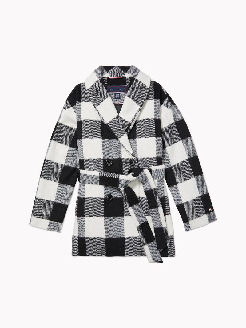 Black / White Women\'s Tommy Hilfiger Essential Buffalo Check Wool Coats | AU_W21030