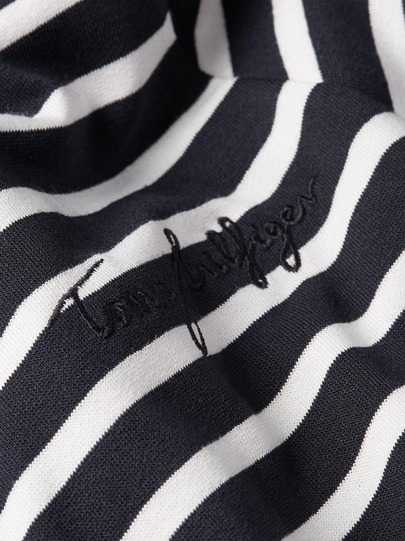 Black / White Women's Tommy Hilfiger Stripe Crewneck Top T Shirts | AU_W21476