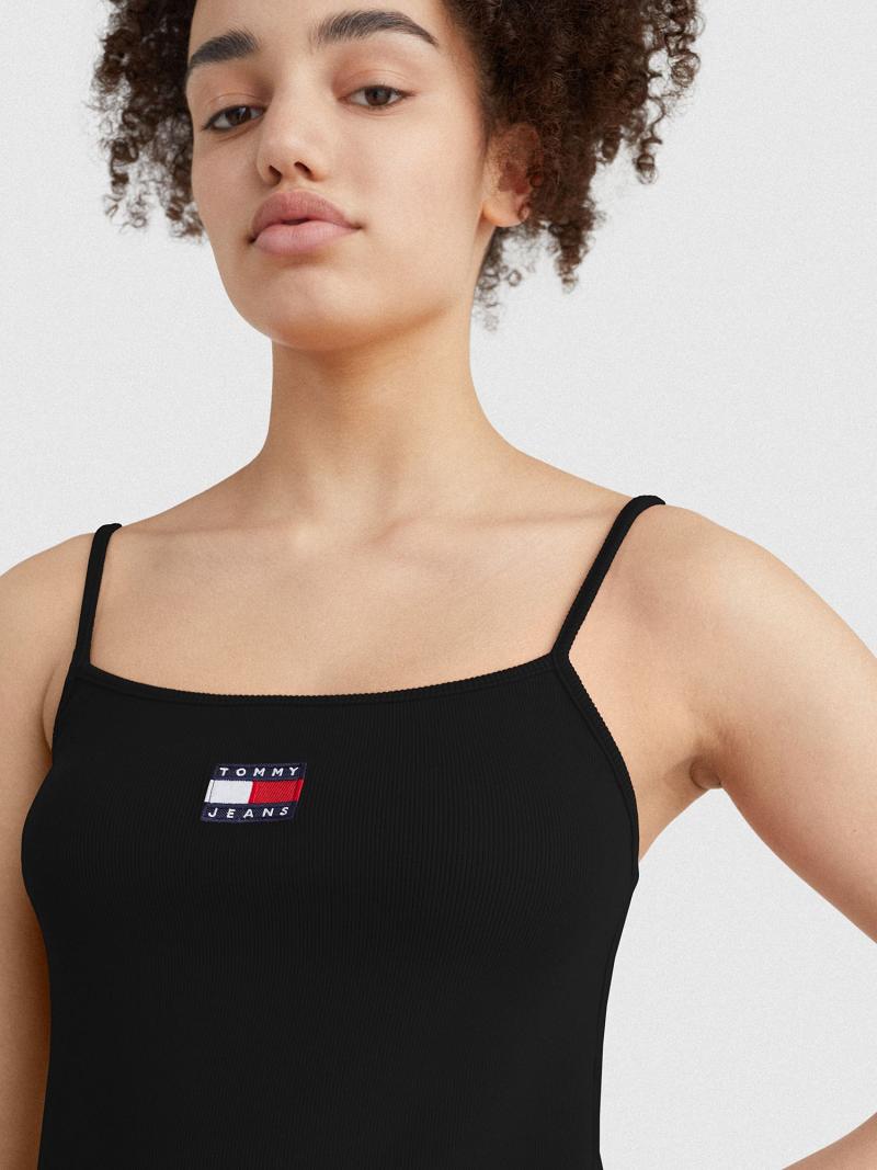 Black Women's Tommy Hilfiger Badge Logo Midi Dresses | AU_W21042