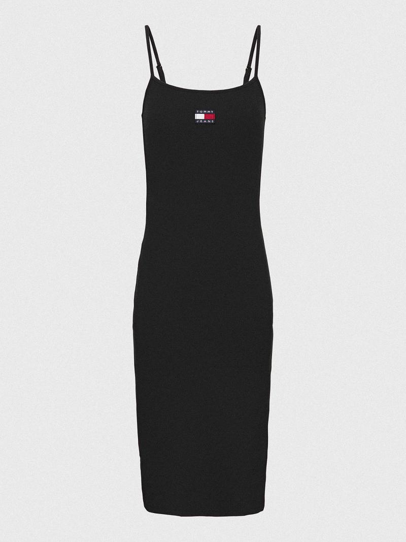 Black Women's Tommy Hilfiger Badge Logo Midi Dresses | AU_W21042