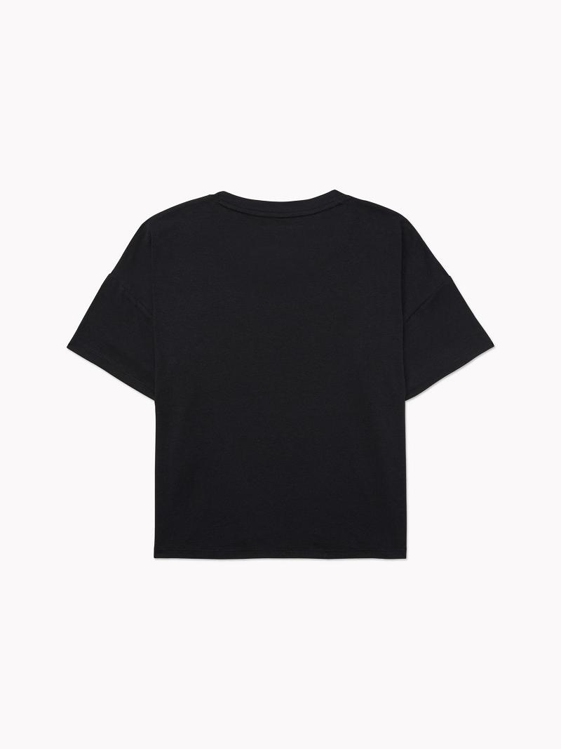 Black Women's Tommy Hilfiger Cropped Logo T Shirts | AU_W21436