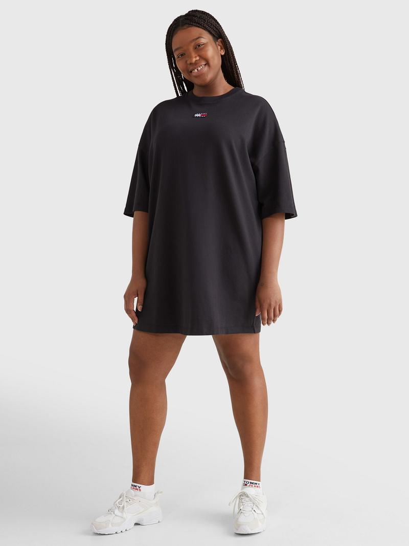 Black Women's Tommy Hilfiger Curve Badge Logo T-Shirt Dresses | AU_W21052