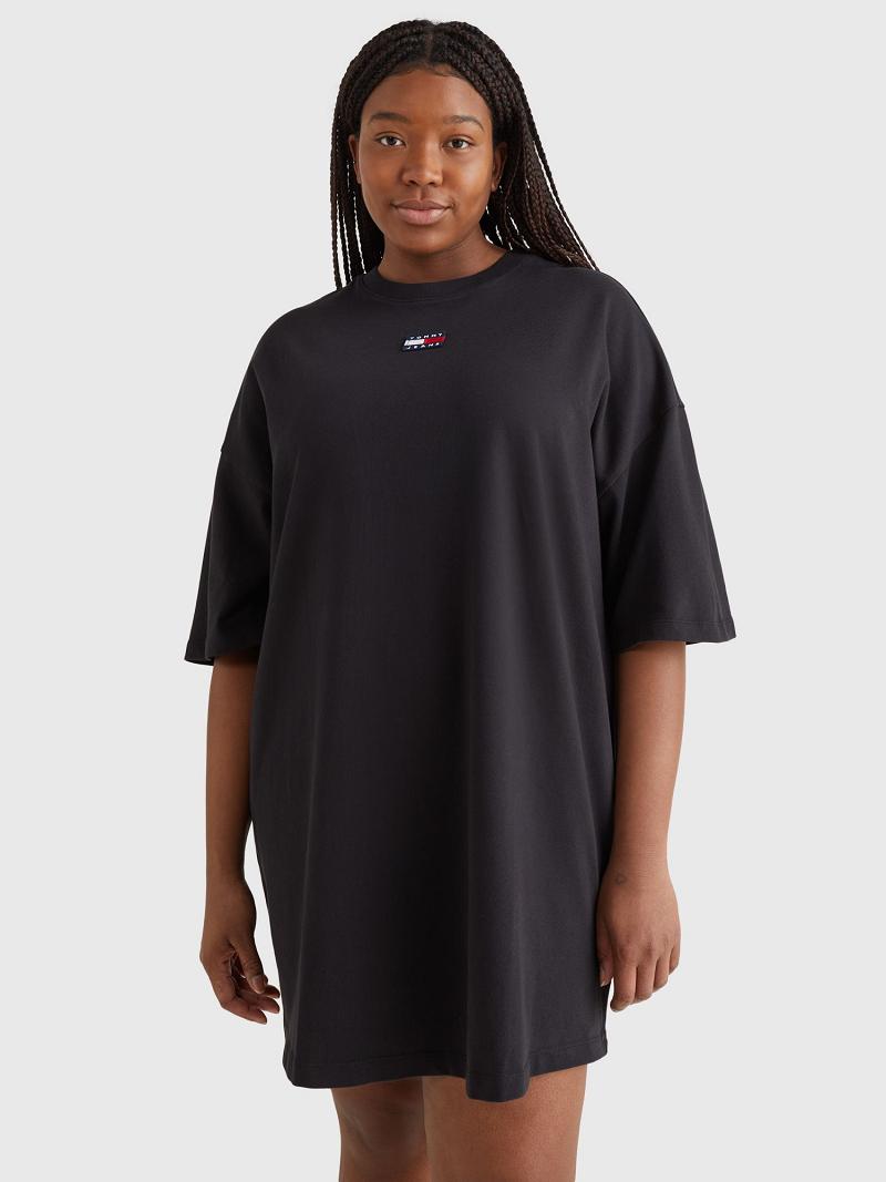 Black Women\'s Tommy Hilfiger Curve Badge Logo T-Shirt Dresses | AU_W21052