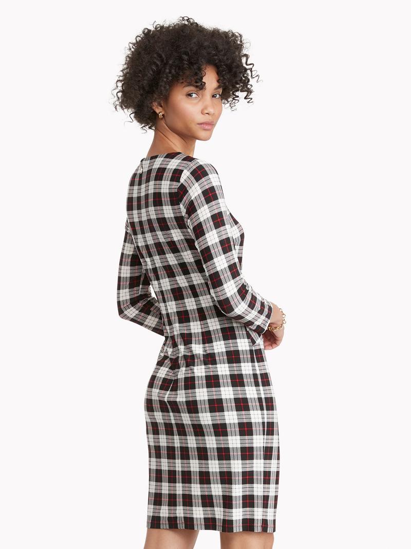 Black Women's Tommy Hilfiger Essential Plaid Jersey Long-Sleeve Dresses | AU_W21069