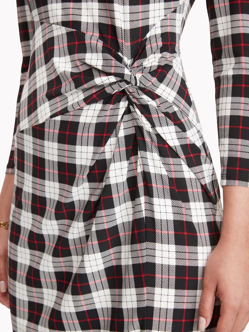 Black Women's Tommy Hilfiger Essential Plaid Jersey Long-Sleeve Dresses | AU_W21069