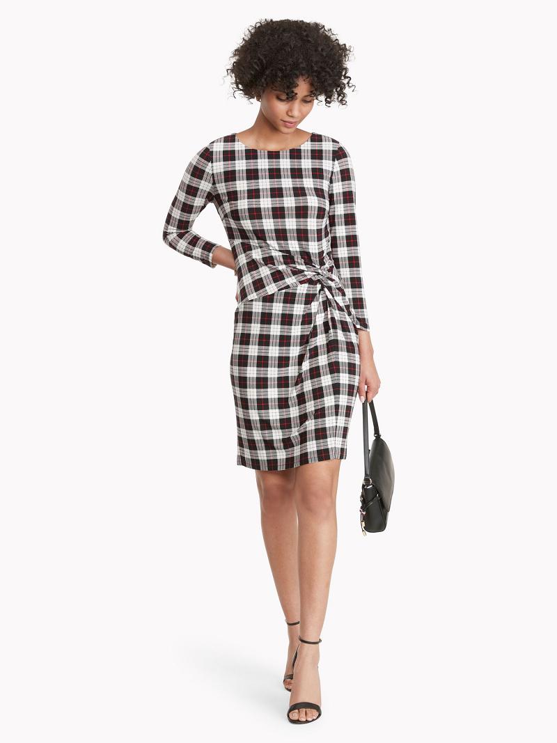 Black Women\'s Tommy Hilfiger Essential Plaid Jersey Long-Sleeve Dresses | AU_W21069