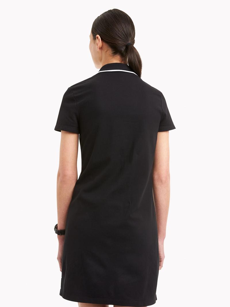 Black Women's Tommy Hilfiger Essential V-Neck Polo Dresses | AU_W21084