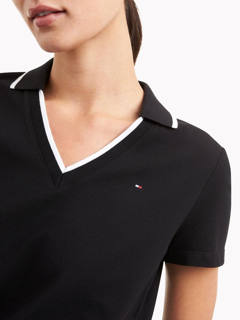 Black Women's Tommy Hilfiger Essential V-Neck Polo Dresses | AU_W21084