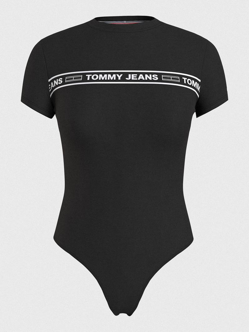 Black Women's Tommy Hilfiger Logo Cut-Out Bodysuit Tops | AU_W21498