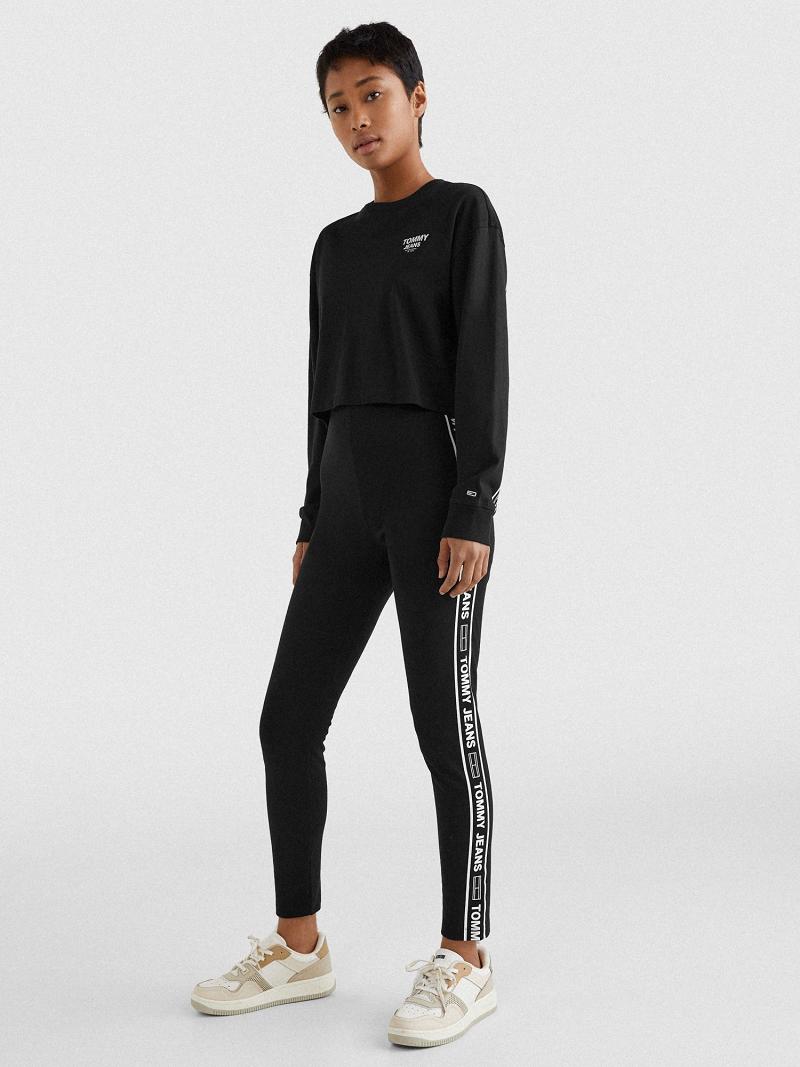 Black Women's Tommy Hilfiger Logo Tape Leggings | AU_W21229