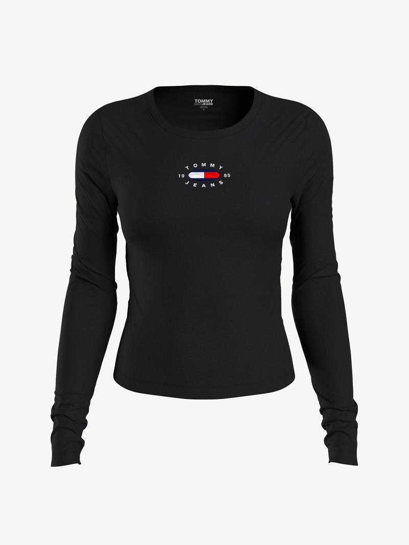 Black Women\'s Tommy Hilfiger Long-Sleeve Logo Shirts | AU_W21288